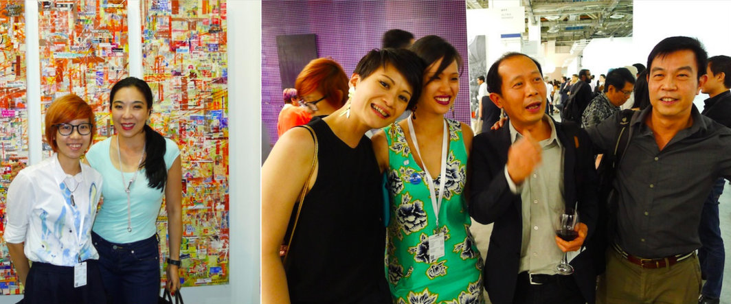 左：Wei Ling 画廊总监 Lim Wei-Ling（右）与画廊员工 Lim Siew Boon； 右：新任命的香港巴塞尔博览会总监黄雅君（Adeline Ooi），&#8220;我们的艺术项目&#8221;的Lisa Ho, Maxxi总监侯瀚如与马来西亚艺术家黄海昌（Wong Hoy Cheong）.