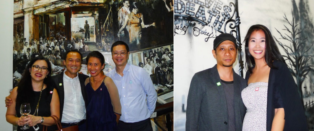 左：藏家Valerie Ong，David Chou，夫人Audrey Phng与Tan Boon Jin；右：策展人Zaki Razak与国家文物局的Naomi Wang.