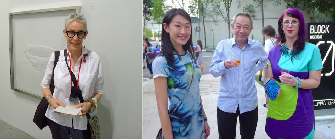 左：马来西亚藏家Narelle Mcmurtrie；右：Yeo工作坊Liying Phng，Drive奖项的评委Dennis Foo与吉尔曼军营Drive奖获奖者Merryn Trevethan.
