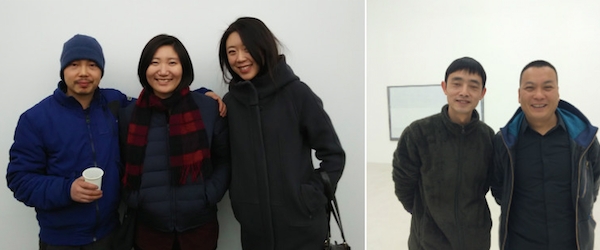 左：艺术家杨心广，尤伦斯当代艺术中心张婷婷与陈怡辰；右：艺术家曾宏与魔金石空间的曲科杰.