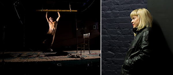 左：哈维尔·阿帕里奇奥(Javier Aparicio) 表演皮皮洛蒂·瑞斯特（Pipiloti Rist）幻想的脱衣舞， 2015； 右：艺术家西利亚哈姆顿。