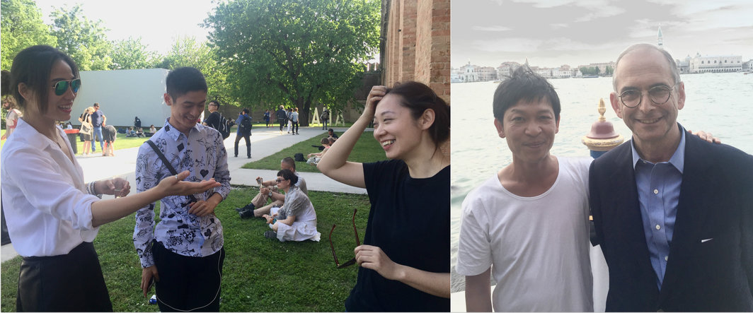 左：寺上美术馆馆长Kiki Liu及友人； 右：艺术家傅丹和MoMA的Jay Levenson。