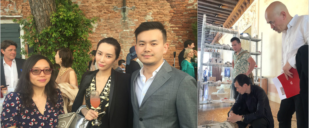 左：艺术新闻的叶滢，ART021创始人应青蓝和周大为； 右：艺术家陈再炎，郑国谷与杨诘苍。