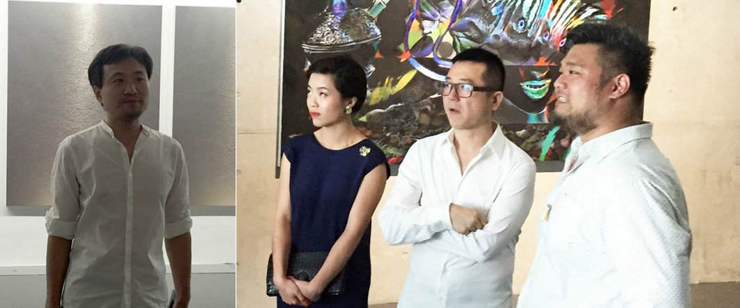 左：民生二十一世纪美术馆副馆长李峰；右：蔡荔馨，收藏家乔志兵及杨圣年。