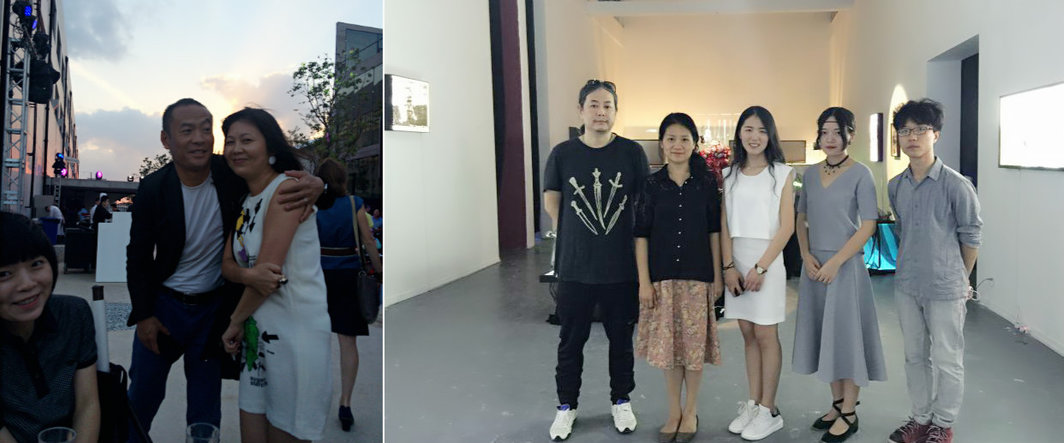 左：策展人张尕与瑞士驻上海文化处徐莉华；右：艺术家杨福东、策展人巢佳幸，艺术家刘毅，袁可如与马海蛟。