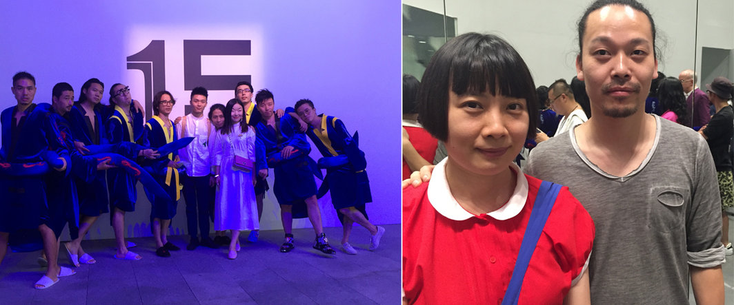 左：双飞艺术中心与服装设计师曾铎；右：艺术家廖逸君与唐狄鑫.