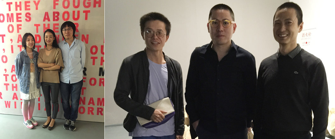 左：策展人毕昕，应空间的赵剑英与艺术家于瀛；右：艺术家林科，倪有鱼与李燎.