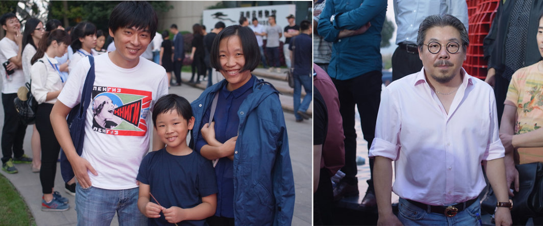 左：艺术家刘鼎与策展人卢迎华一家；右：艺术家卢昊.