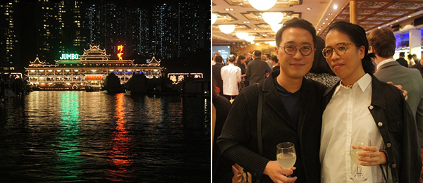 左：珍宝王国水上餐厅；右：M+ 首席策展人郑道炼和Spring Workshop策展人李绮敏. （摄影：Li Meng de Bakker）