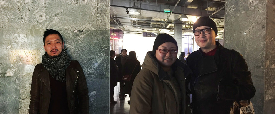 左：艺术家张天军；右：周围画廊创办人Jeff Zou及其夫人明明.