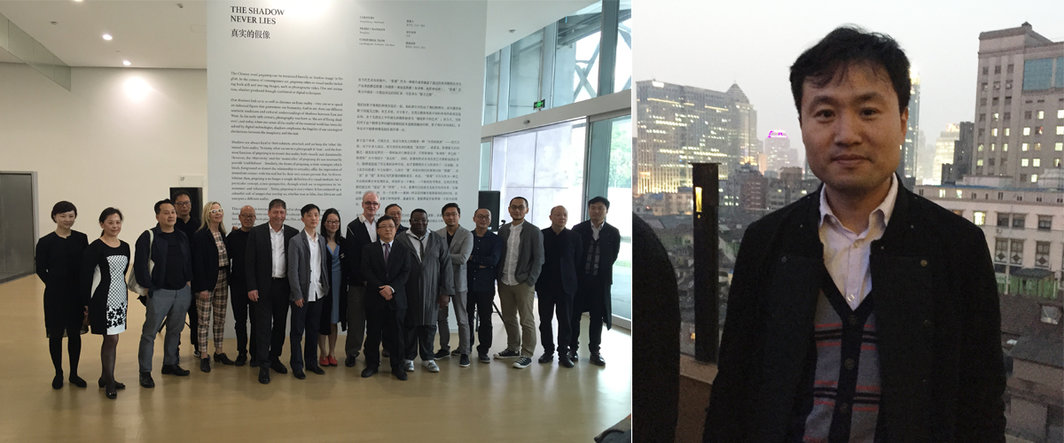 左：全体参展艺术家和工作人员；右：上海二十一世纪民生美术馆副馆长李峰.