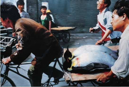 王兴伟，《新北京》，2001，布面油画，783⁄4 × 1181⁄8".