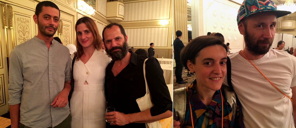 左：艺术家Nidhal Chamekh，Chelsea Knight与Mauro Restive；右：艺术家Adriana Minolta与Ignaz Krunglevicius.