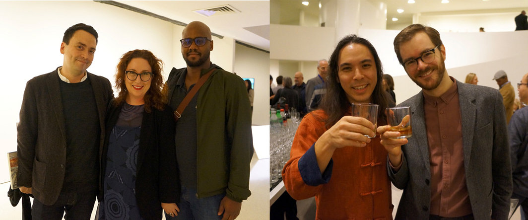 左：策展人Cole Akers、策展人Sally Szwed与友人；右：《无法不破》项目参与者范素行（Sohan Fan）与Scott Norton.