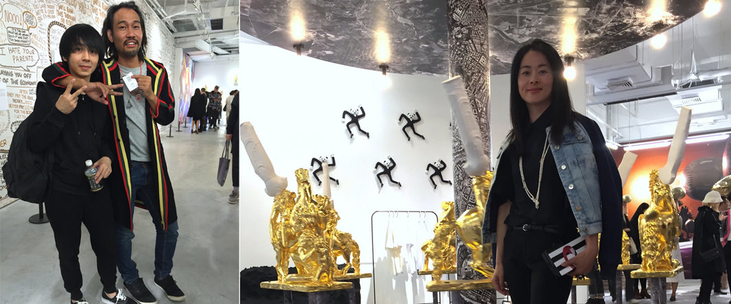 左：广州画廊的林奥劼与胡向前；右：安信信托股份有限公司艺术顾问张冰.