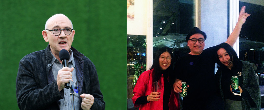 左：艺术家邵志飞（Jeffrey Shaw）；右：总策展人李振华，执行总监何金芳与华侨城创意文化园副总经理张含.