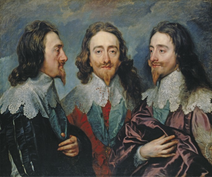 安东尼·凡·戴克爵士，《查理一世三面肖像》 ，约1635–36，布面油画，33 1⁄4 × 39 1⁄8".