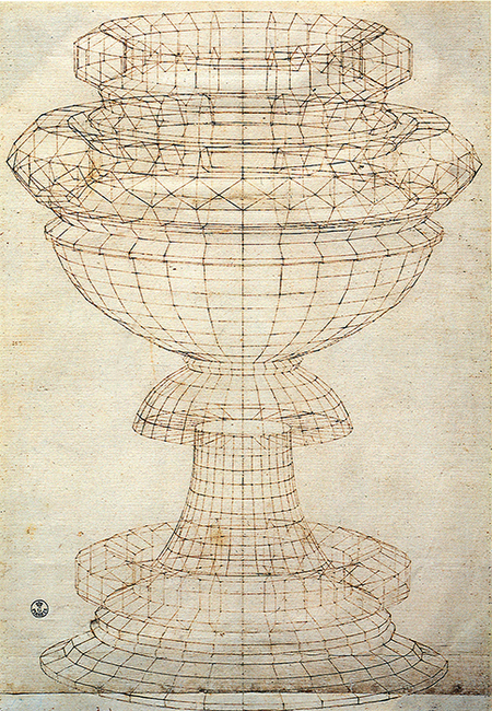 保罗·乌切洛，圣餐杯的透视研究，约1430–40年，纸上墨水，11 3/8 × 9 5/8".