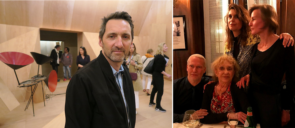 左：法国馆艺术家Xavier Veilhan；右：MoMA PS1总监Klaus Biesenbach，艺术家Carolee Schneemann，威尼斯双年展艺术总监Christine Macel，萨尔茨堡现代美术馆总监Sabine Breitwieser（摄影：PPOW）.