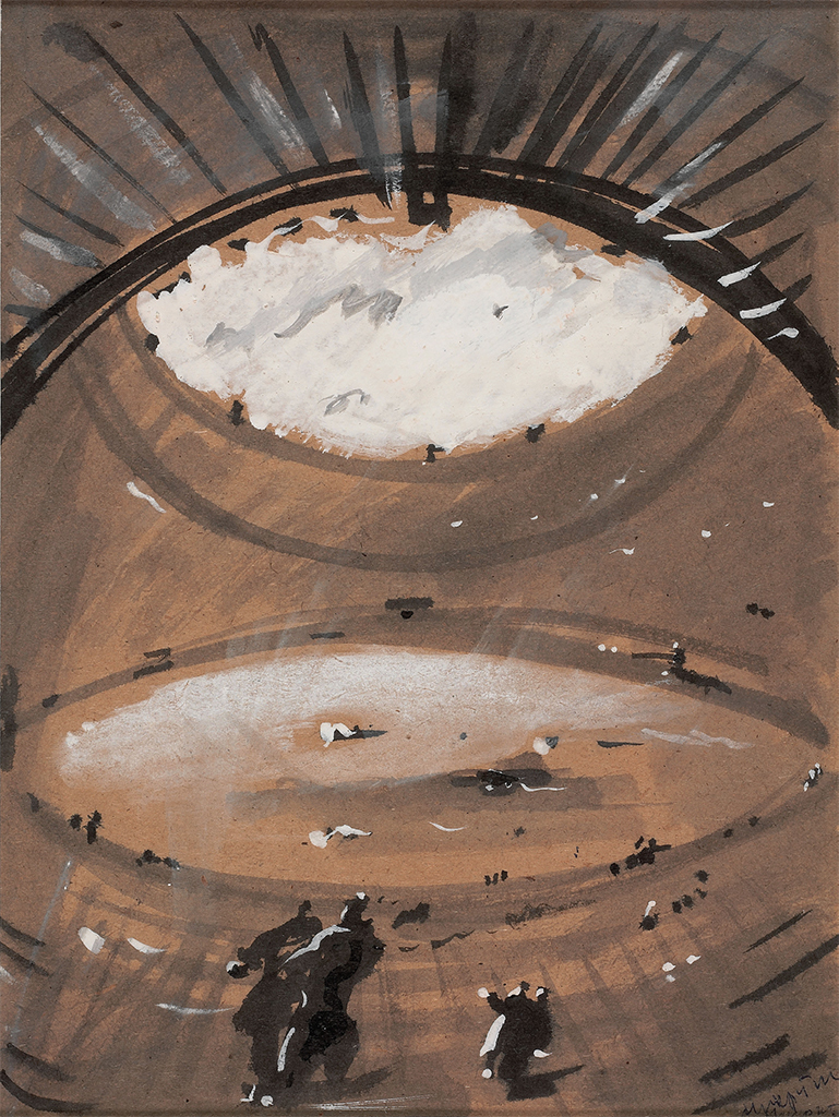 所罗门·尼克里京，《椭圆形构图，内部》，约1920年代，纸上墨水、水粉及水彩，103⁄8 × 77⁄8".
