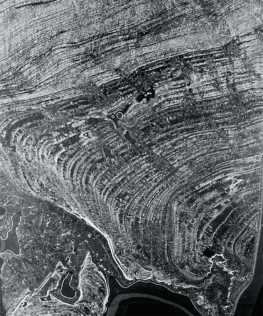 道夫·阿鲁什，《岩相学RSM⎽5》, 2015，铝板上明胶银盐照片，66 5/8 × 47 3/4".