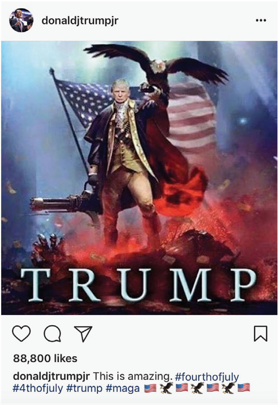 小唐纳德·特朗普于2018年7月4日在自己的Instagram上发布的照片.