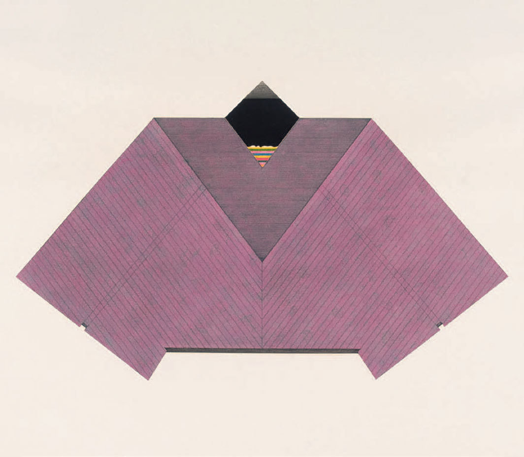 伊西波·唐查洛，《静态形状》，1974，纸上丙烯及油彩，23 1⁄8 × 29".