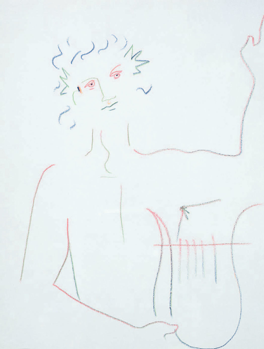让·科克托，《奥菲斯和他的七弦琴》（Orphée à la lyre），1958年左右，纸上铅笔，12 1⁄4 × 9 1⁄2". © Artists Rights Society (ARS)，纽约.