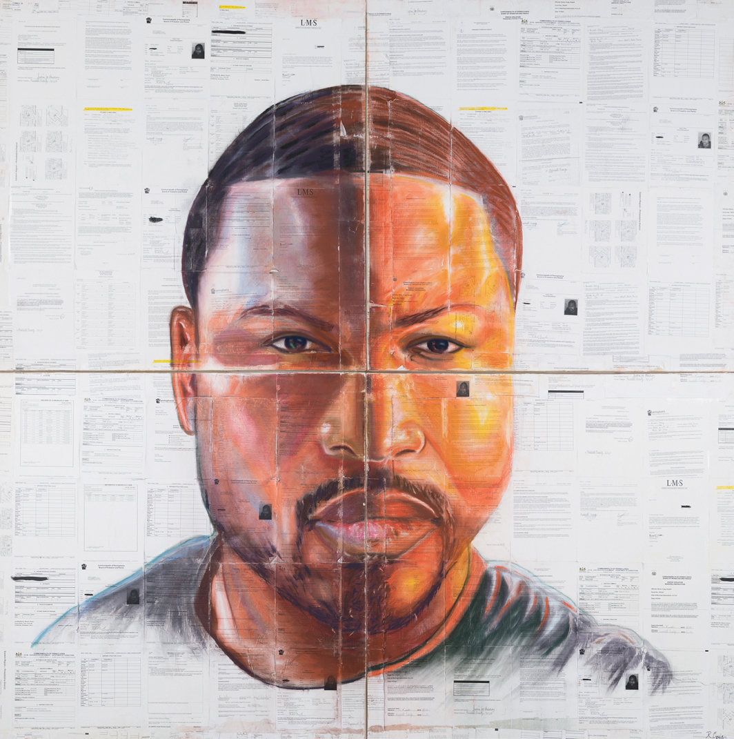 罗素·克里格（Russell Craig），《自画像》（Self Portrait），2016，布面粉彩和纸张，120 × 96".