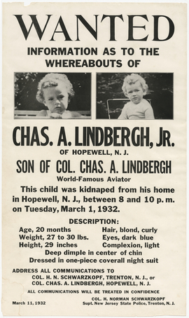 一张1932年的寻人启事，提供了小查尔斯·奥古斯都·林德伯格的信息. 图片：Minnesota Historical Society.