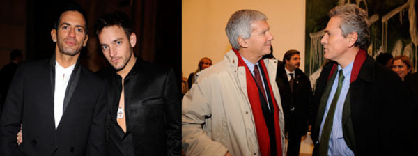 左图：设计师Marc Jacobs和Jason Preston。右图：高古轩画廊总监Larry Gagosian和意大利文化与旅游部部长Francesco Rutelli。 (Photos: Stefano Trovati/sgp, courtesy Gagosian Rome)
