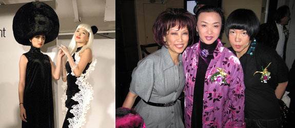 左图：模特们。右图：对比窗画廊林明珠、舞蹈家金星和作家棉棉。