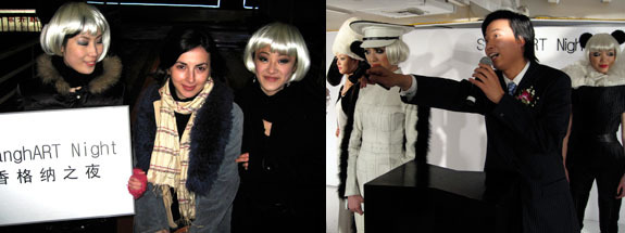 左图：模特们和策展人Biljana Ciric（中间）。右图：广东电视台时尚记者Ou Zhihan。
