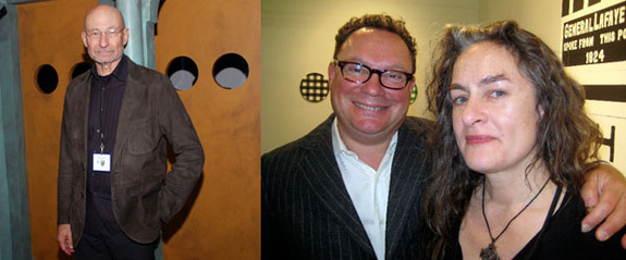 左图: 画廊家Ronald Feldman(摄影: David Velasco)。右图: 画廊家 Paul Kasmin和艺术家Annette Lemieux (摄影: Linda Yablonsky)。