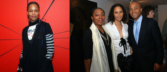 左图：艺术家Wangechi Mutu。右图: &#8220;流动&#8221; 展艺术家Otobong Nkanga 和 Racquel Chevremont Baylor 以及Corey M. Baylor。&nbsp;