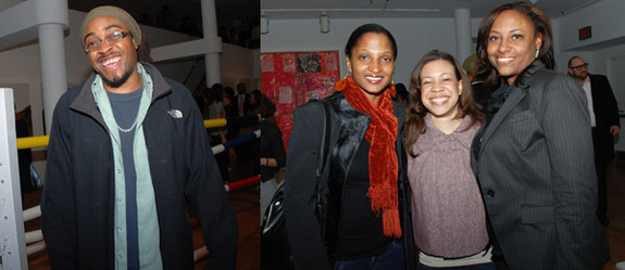 左图： &#8220;流动&#8221; 展艺术家Olalekan B. Jeyifous。右图: Adrianne C. Smith, Melanie Jones, 和Julia Saunders。