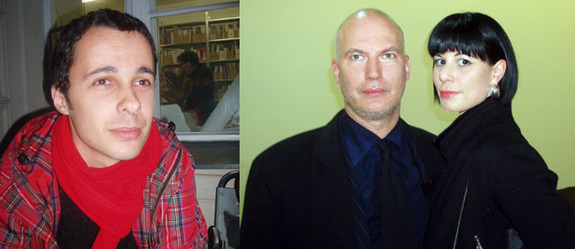左图： 双年展艺术家 Pedro Barateiro。右图: MoMA 策展人 Klaus Biesenbach和收藏家Julia Stoschek。(摄影: Miguel Amado)