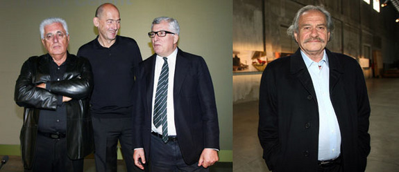 左图: 评论家兼策展人 Germano Celant, Rem Koolhaas和Prada CEO Patrizio Bertelli。右图: 艺术家Jannis Kounellis。 (摄影: Fondazione Prada)&nbsp;