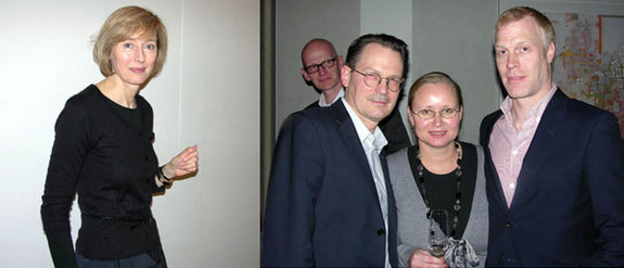 左图: 画廊家Gisela Capitain。右图: &#8220;开放的空间&#8221; 策展人Meyer Voggenreiter 和Kathrin Luz 以及画廊家 Daniel Hug。(所有摄影: Saskia Draxler)