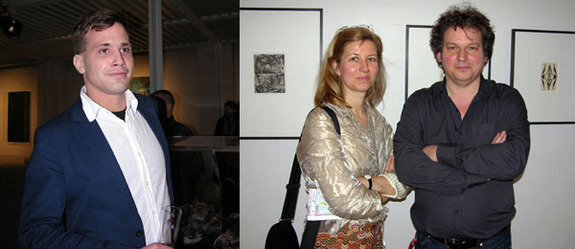 左图: 艺术家Thomas Schroeren。右图: Kunsthalle Düsseldorf 馆长Ulrike Groos 和画廊家Lutz Becker。