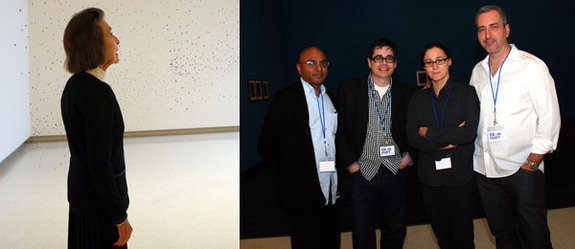 左图: 卡耐基博物馆荣誉退休董事Ann Wardrop。右图: 建筑师Ravi GuneWardena 和Frank Escher艺术家Sharon Lockhart 以及 Alex Slade。
&nbsp;