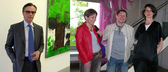 左图：艺术家Carroll Dunham。右图：收藏家Kasia和Pawel Prokesz以及画廊家Giti Nourbakhsch。(所有摄影: Saskia Draxler)
