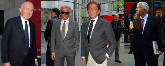 左: 收藏家François Pinault。中: Giancarlo Giammetti和设计师Valentino。右: 艺术商人Larry Gagosian。 (所有摄影: David Velasco)&nbsp;