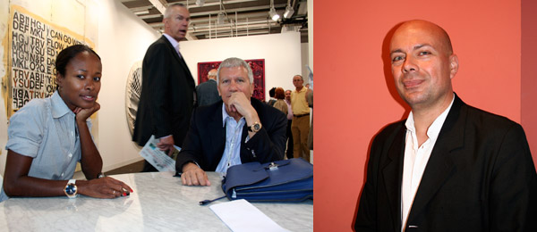 左: Shala Monroque 和 艺术商人 Larry Gagosian。右: Pinchuk 艺术中心总监兼艺术总监 Peter Doroshenko。(摄影: Sarah Thornton)