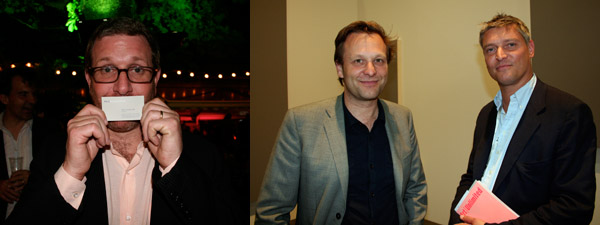 左: PaceWildenstein的Marc Glimcher。右: 威尼斯双年展策展人Daniel Birnbaum 和画廊家Daniel Buchholz。(摄影: Sarah Thornton)