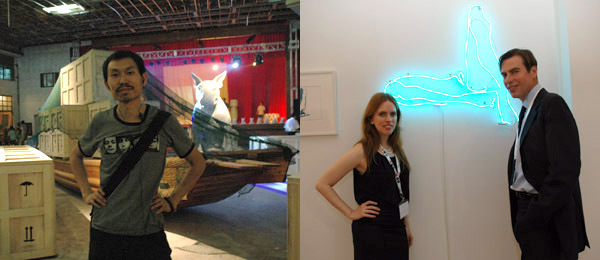 左: 艺术家邱黯雄. 右: Lehmann Maupin的 Courtney Plummer 和David Maupin.