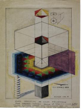 富勒，4D塔：间隔一米，1928，纸上影印水彩