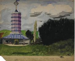 Anne Hewlett Fuller, 4D塔，透视图，ca,1928, 水粉画。