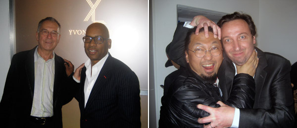 左图: 画廊家Yvon Lambert和艺术家Glenn Ligon. 右图: 村上隆和画廊家Emmanuel Perrotin.