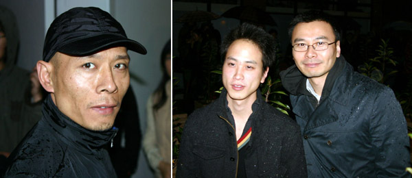 左图：艺术家张洹。右图：艺术家Rutherford Chang和沪申画廊的总监David Chan。